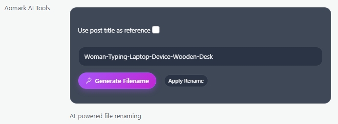 AI tools interface with Generate Filename and Apply Rename buttons