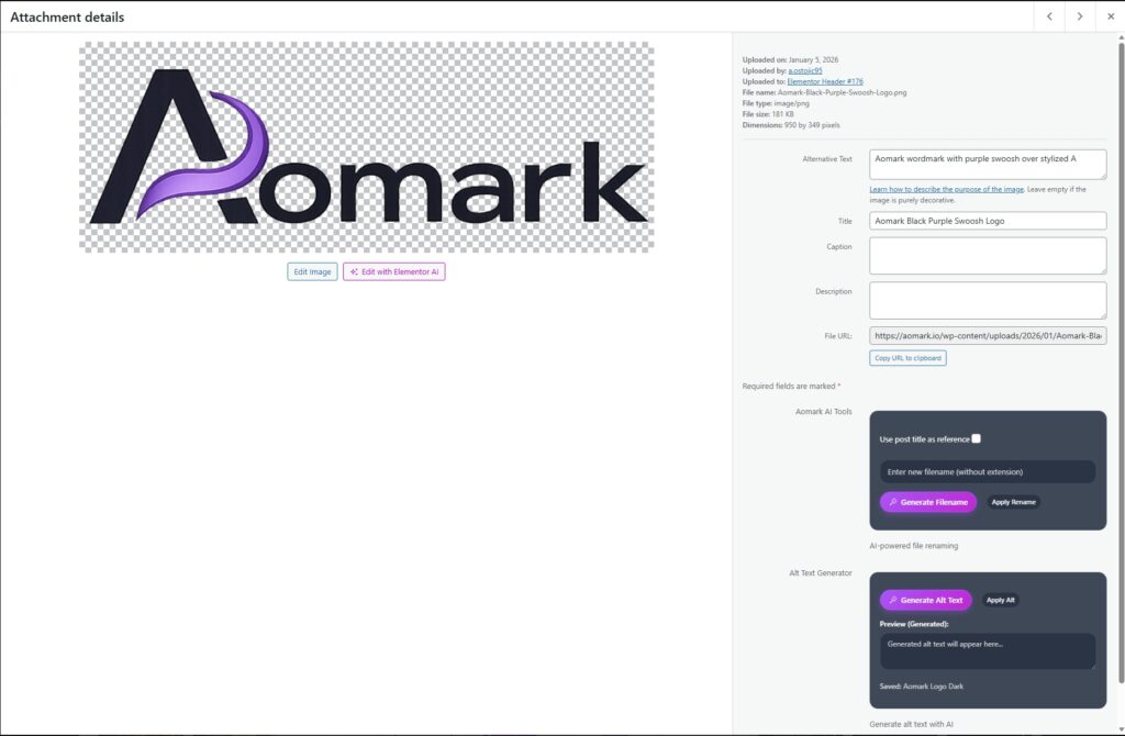 Aomark wordmark with purple swoosh over stylized A