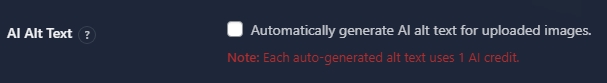 AI Alt Text setting with checkbox to auto-generate alt text