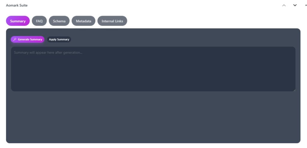 Aomark Suite summary tab with Generate Summary button