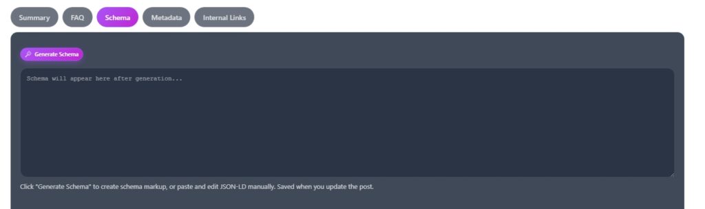 Schema tab interface with Generate Schema button and empty editor